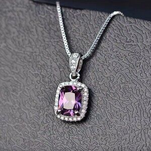 NEW 925 Sterling Silver Amethyst Diamond Necklace